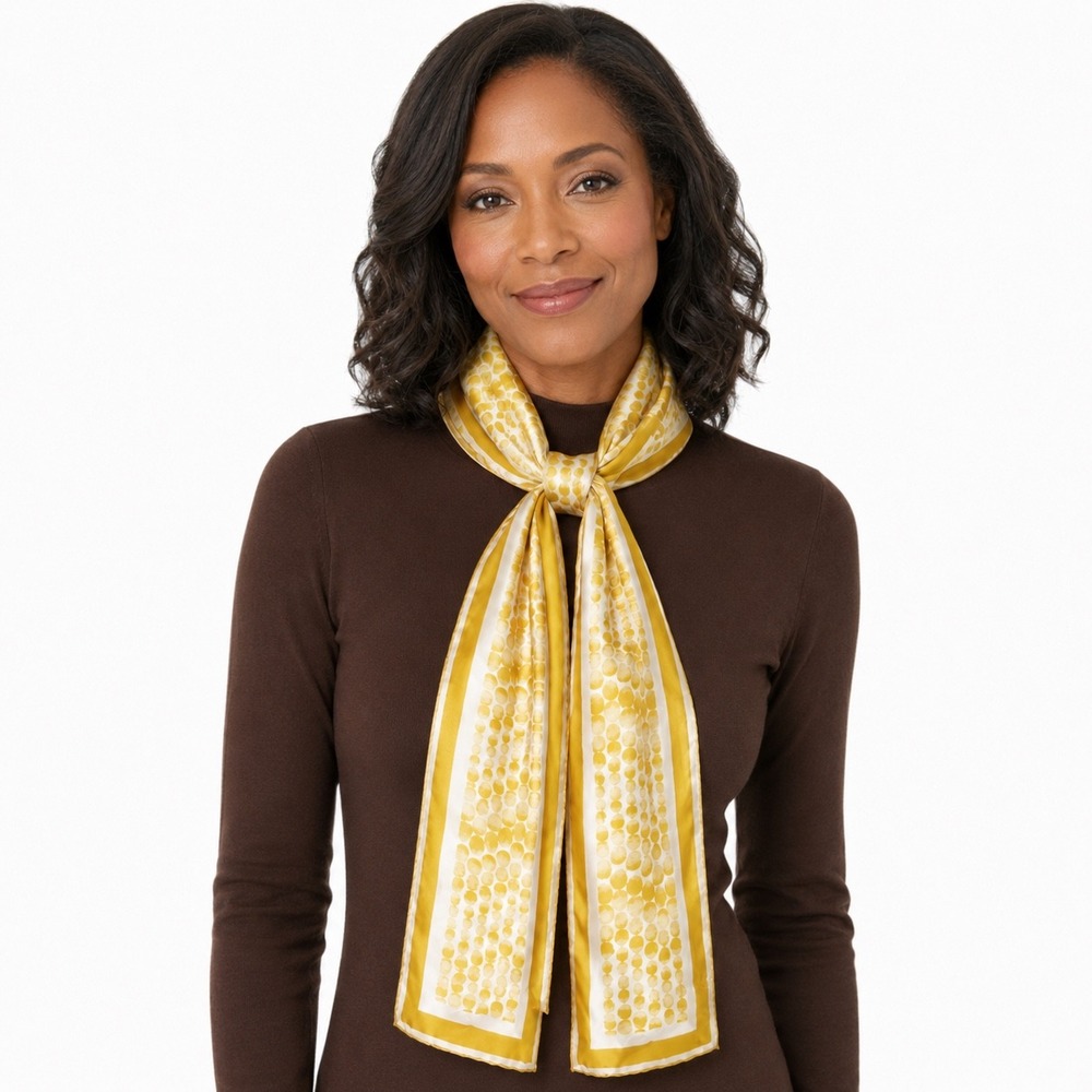 The Limited 100% Silk Scarf Mustard Yellow White Dot Geo Rectangular Wrap 114-01